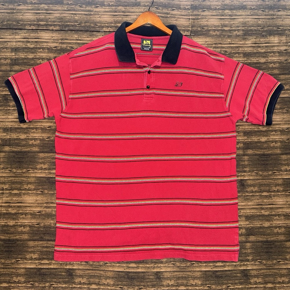 Drunknmunky Polo Shirt Men 3XL Red Striped Vintage 90s Short Sleeve Rugby